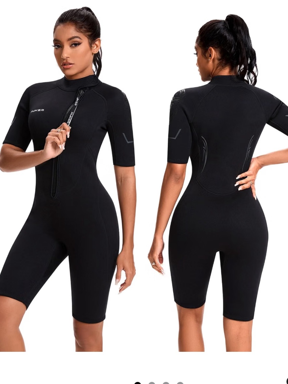 Women's Short Sleeve Neoprene One-Piece Swim Suit - Black